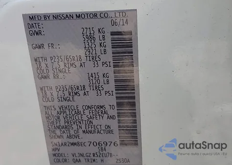 2014 Nissan Pathfinder Sl from USA, damaged, VIN 5N1AR2MM8EC706976